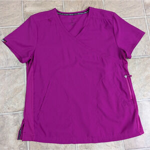 Koi Lite sz XL Scrub Top slim fit fuchsia pink short sleeves dr medical 0542